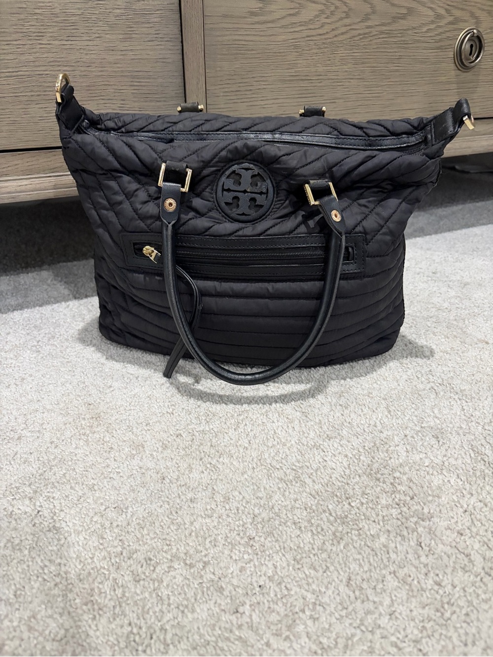 Tory Burch Quilted Tote Bag, Convertible, Women’s Black Crossbody / Shoulder Bag